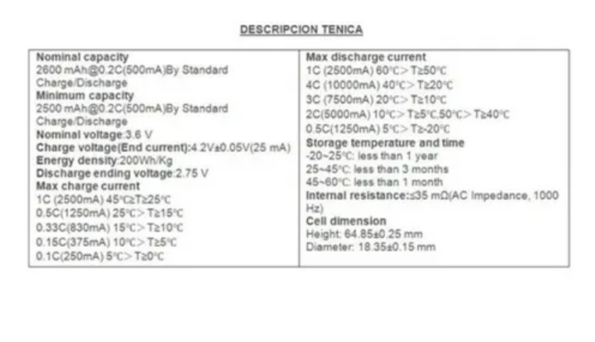 18650 BAK H18650CH 2600 MHA de Alta Descarga